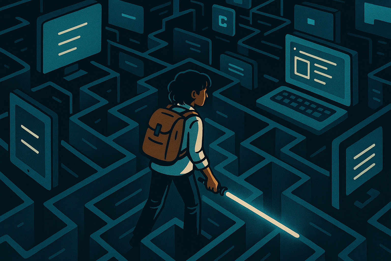 individual navigating a maze with many distractions