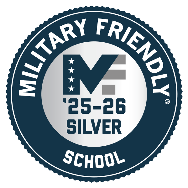 Military Friendly® School logo featuring a silver seal for the '25-26 designation.
