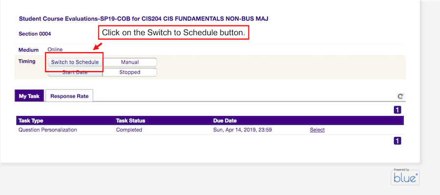 Click on the Schedule button.