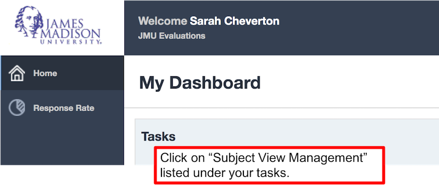 This is the Blue system dashboard. Click on Subject View Management under the Task list.