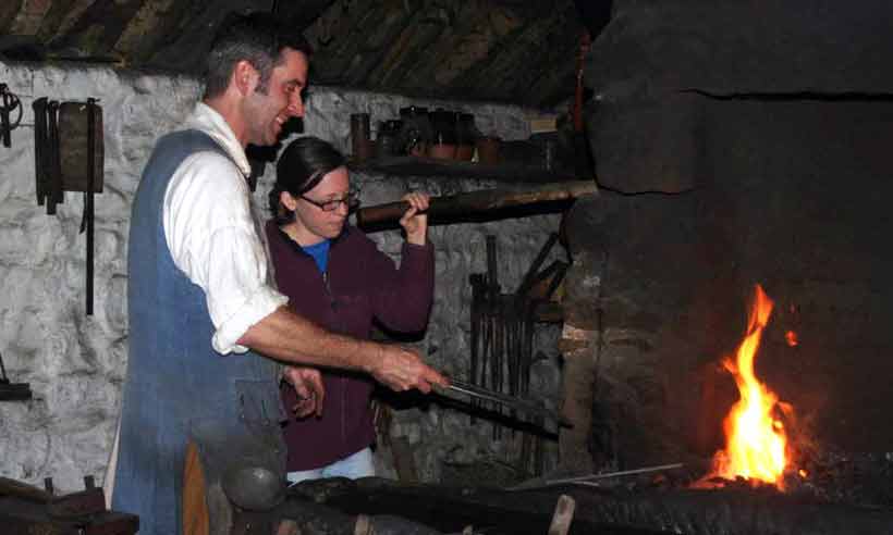 A historical blacksmithing demonstration 