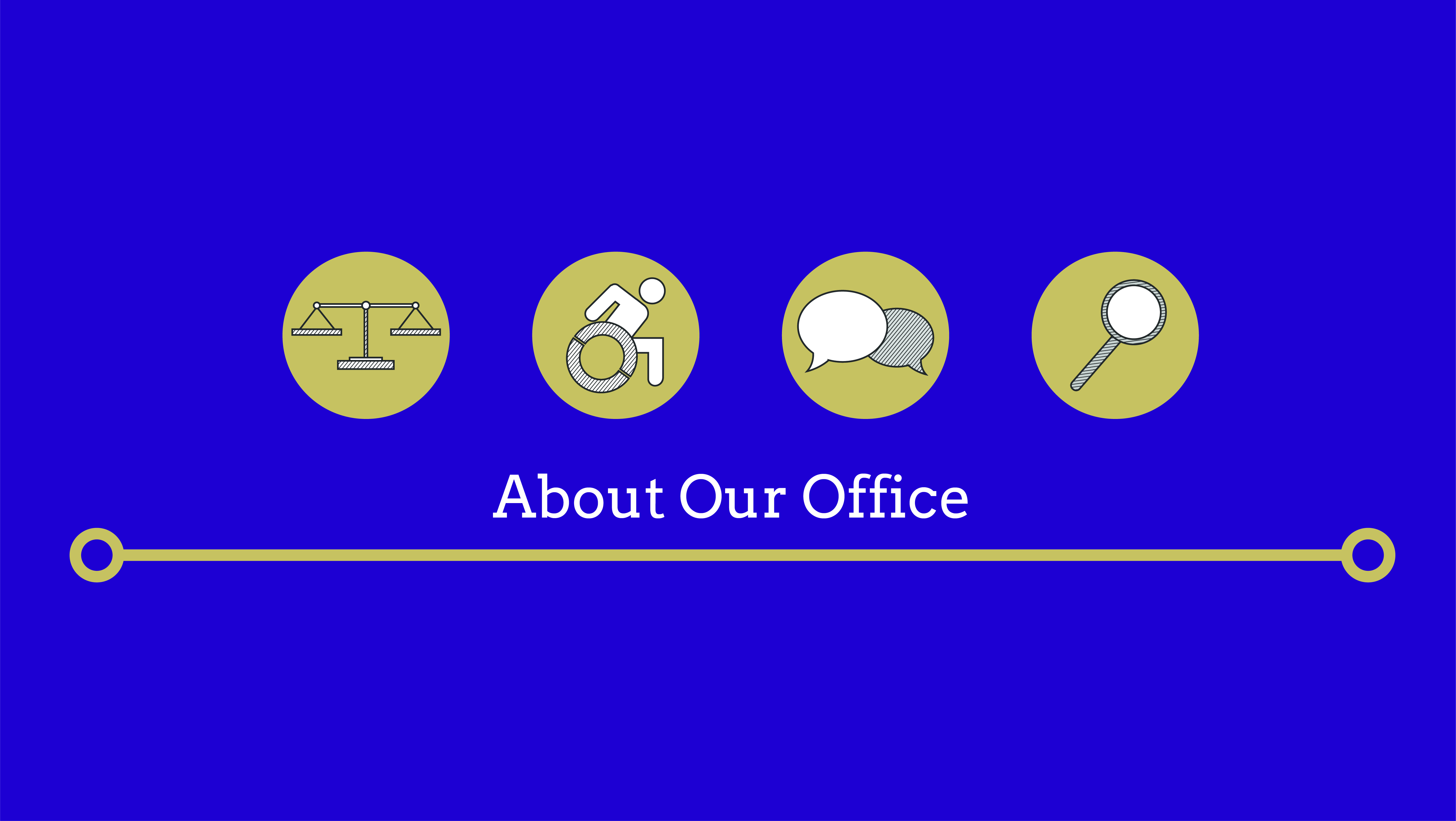 A purple video thumbnail that reads 'About Our Office'