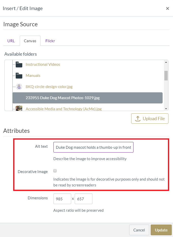 Screenshot of alt text editor location