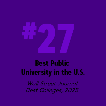 Infographic with low-contrast showing the ranking of #27 for the Best Public University in the U.S. according to the Wall Street Journal's Best Colleges, 2025.