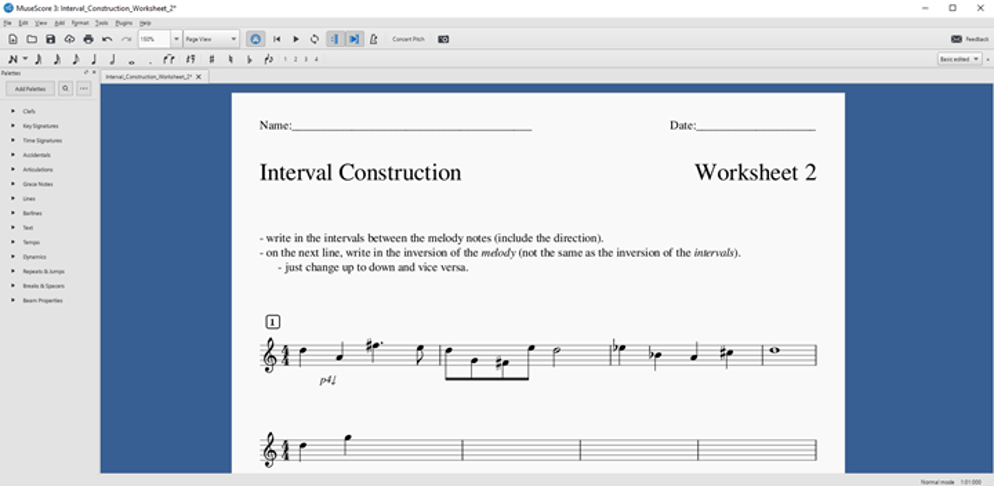 Screenshot of MuseScore Worksheet
