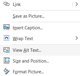 The window that opens when right clicking on an image with "View Alt Text" highlighted