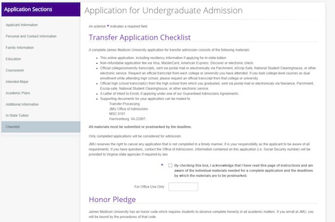 ApplyWeb Transfer Checklist