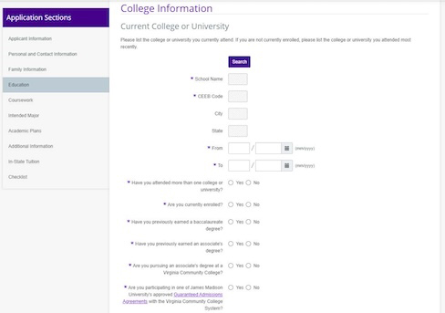ApplyWeb Transfer Education Info