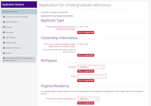 ApplyWeb Required Fields