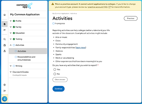 Common App Activities