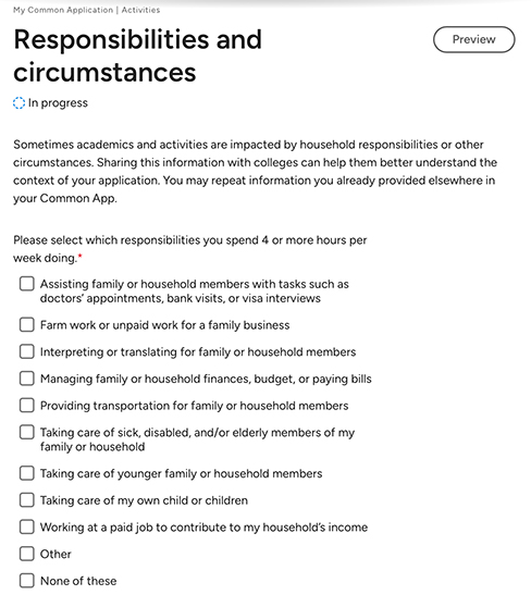 Common App Activities - Responsibilities