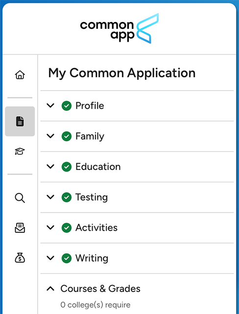 Common App Tasks Completed