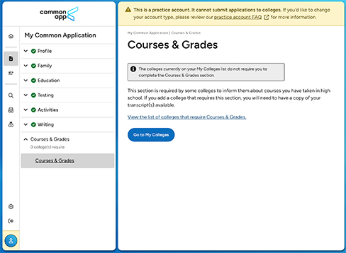Common App Courses and Grades