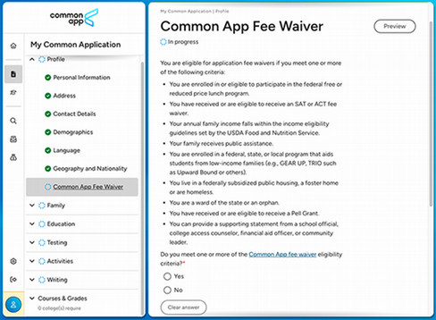 Common App - Fee Waiver