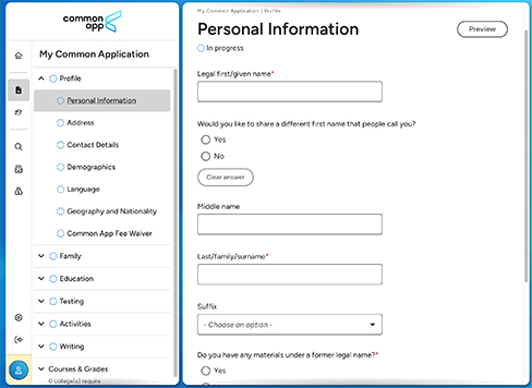 Common App Profile Section