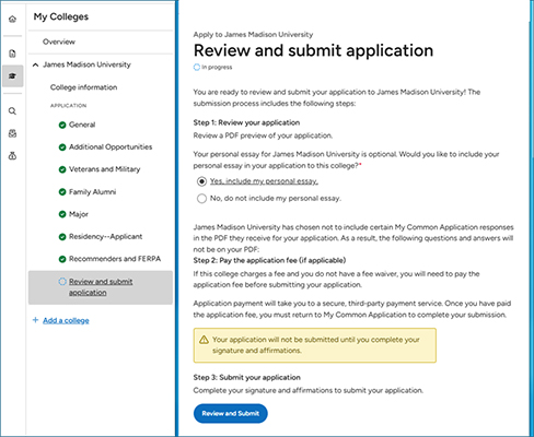 Common App - Review and Submit Section
