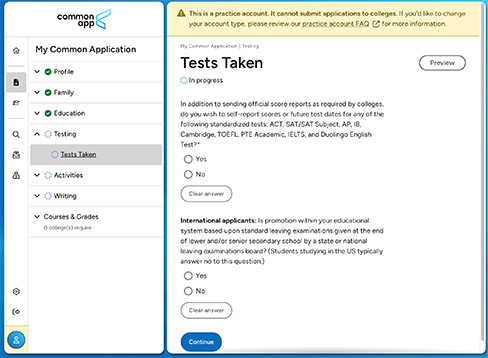 Common App Testing