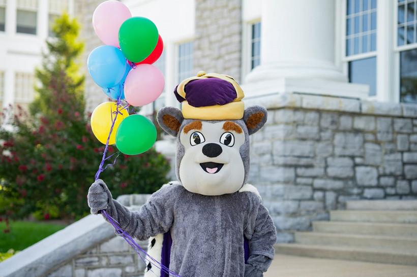 Duke Dog Holding Balloons
