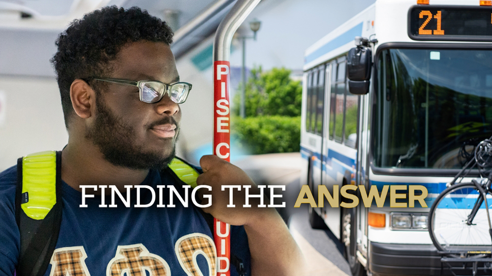 student riding a city bus