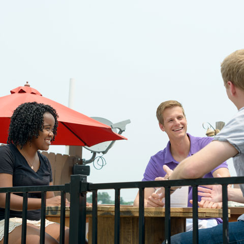 Students enjoy a downtown restaurant