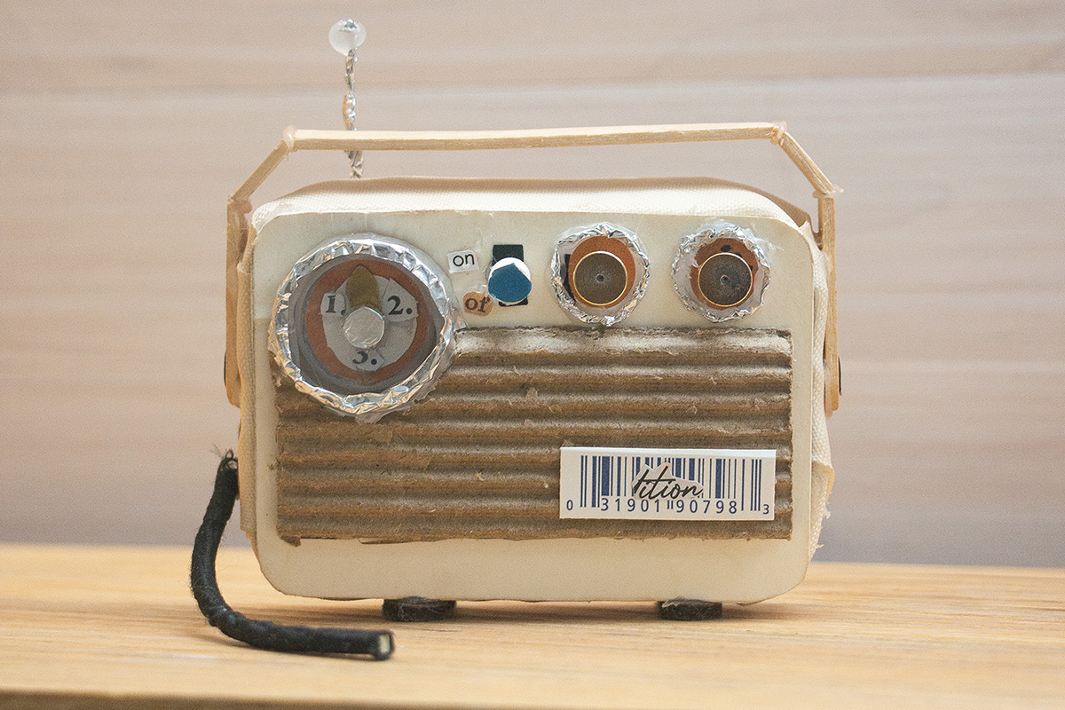 Tiny sculpture of radio using scrap materials