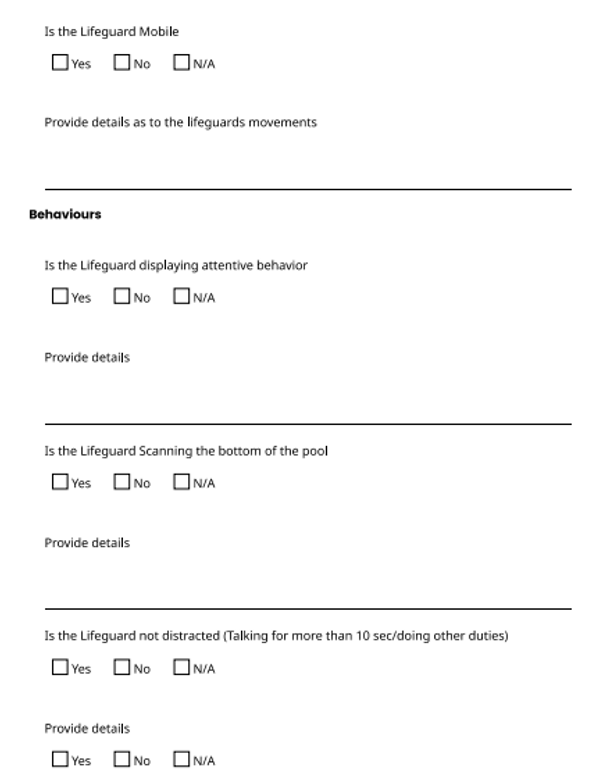 example of an observational protocol with questions listed and checkbox response options