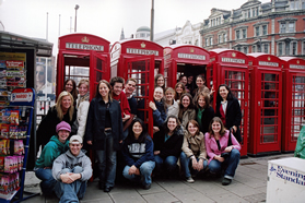 students with phone booth