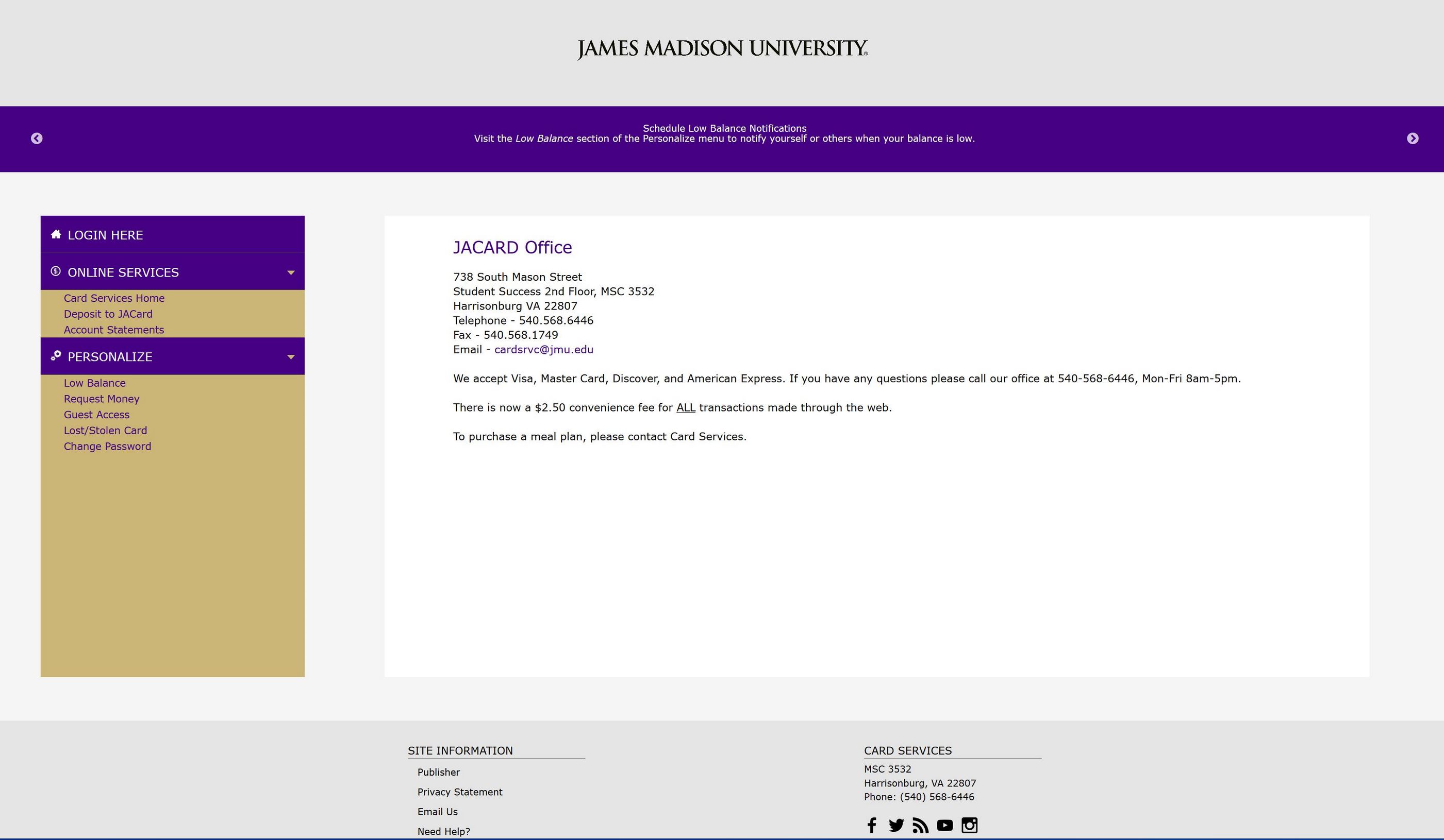James Madison University Online Meal Purchase Tutorial