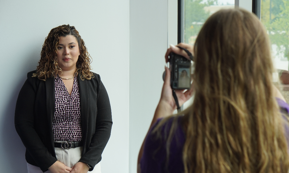student getting headshot taken