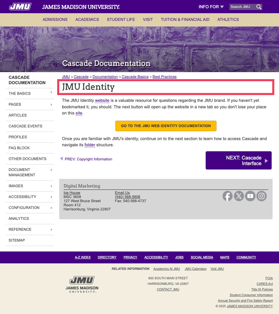 screenshot highlighting the display name area of a webpage on jmu.edu