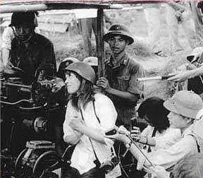 Jane Fonda with a North Vietnamese gun crew.