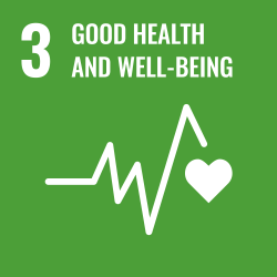 Icon for Sustainable Development Goal 3: Good Health and Wellbeing. A cartoon heart with a jagged EKG graph.