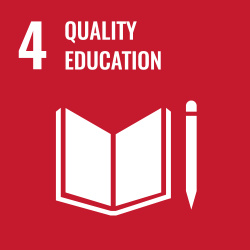 4 Quality education. An open book next to a sharpened pencil