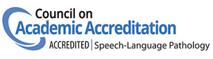 Logo of the Council on Academic Accreditation, indicating accreditation for Speech-Language Pathology programs.