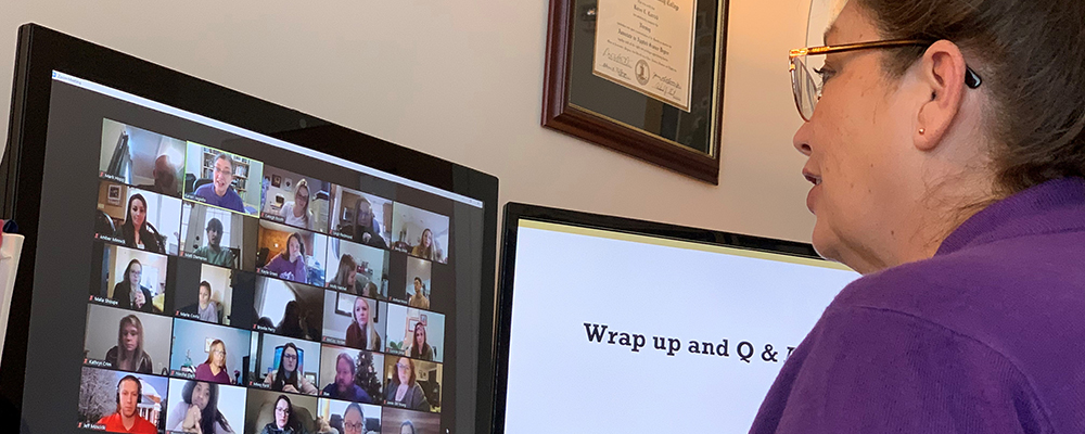 Dr. Jagiello in a zoom meeting with students