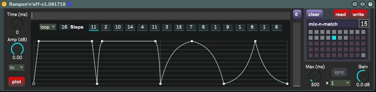 An example of an audio device demonstrating Rampon'n'off for Max for Live that can impose a complex, individually designed amplitude envelope on any incoming material