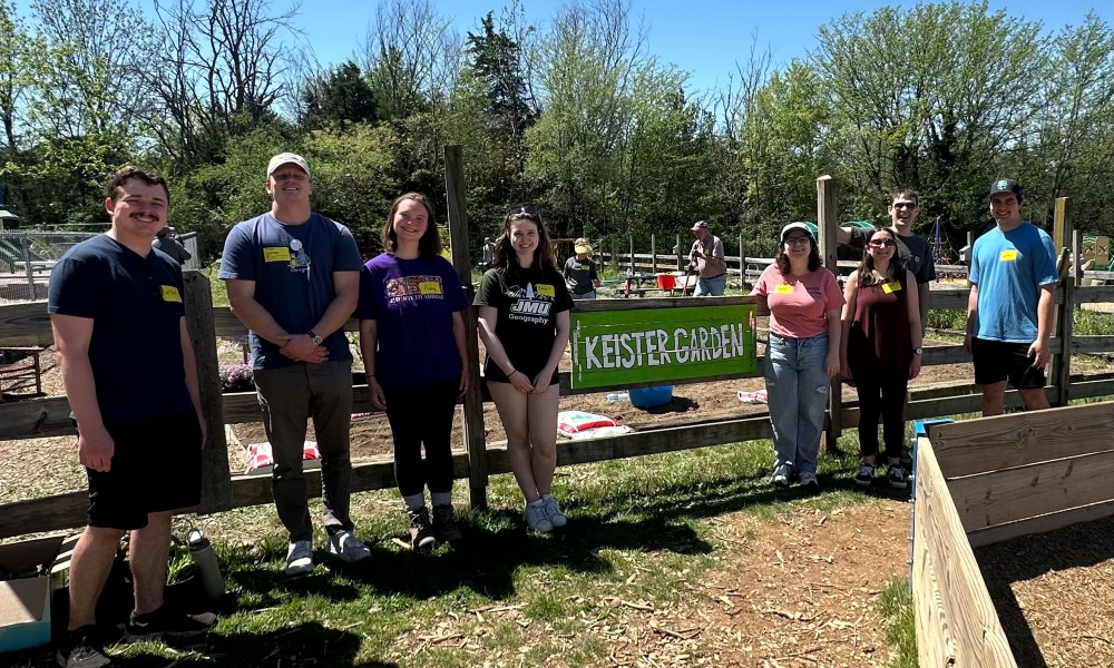 Geography students volunteering at Keister Elementary