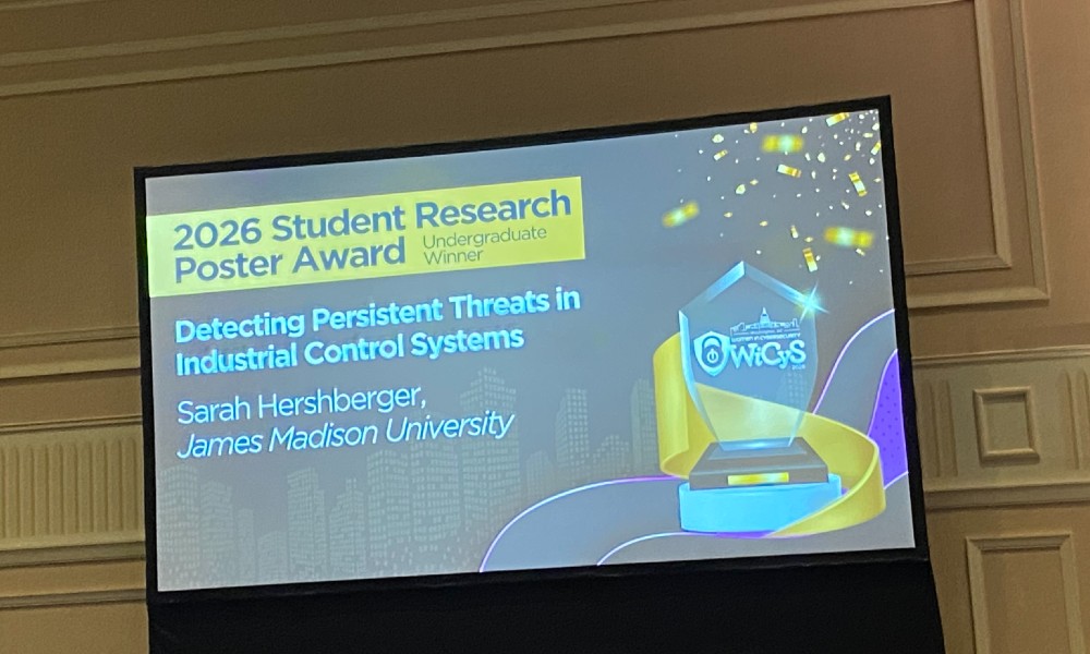 Slide announcing Sarah Hershberger's research poster award.