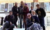 Benzing and students at Broad Street Pump in London