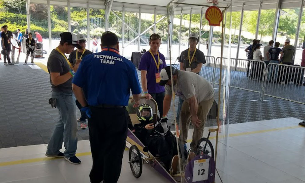 Engineering students at Shell Eco Marathon competition inspection station