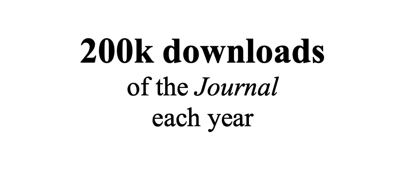 text reading "200k downloads of our Journal each year"