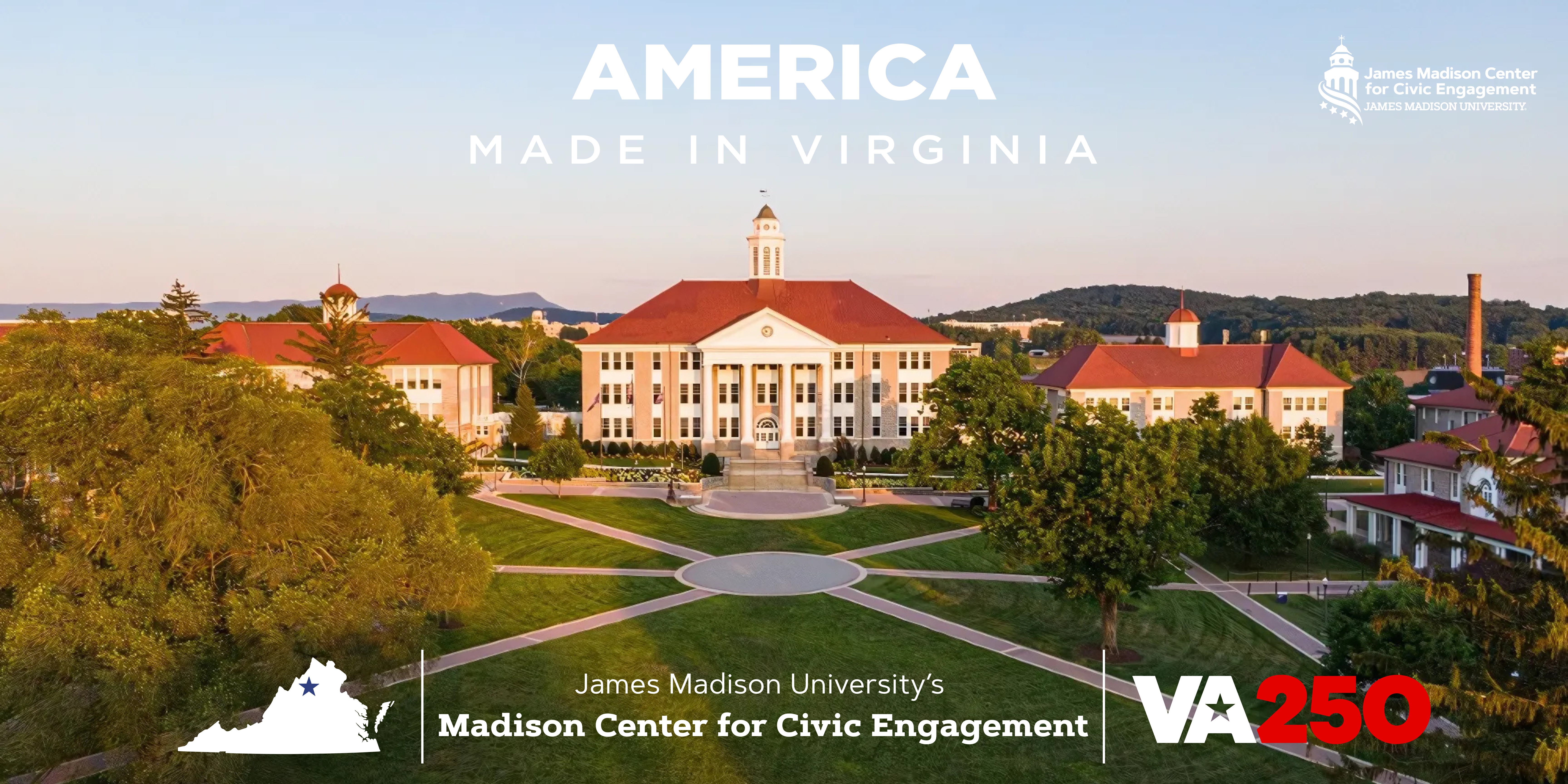 va250 website banner picturing jmu's campus and va250 logos
