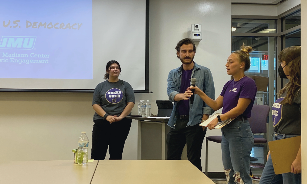 civic center staff speaking at Latinx in US democracy Event