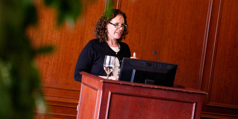 Melissa Aleman speaks at the opening of the Cohen Center