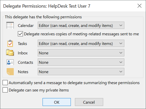 Granting Delegate Access to Mailbox Screenshot