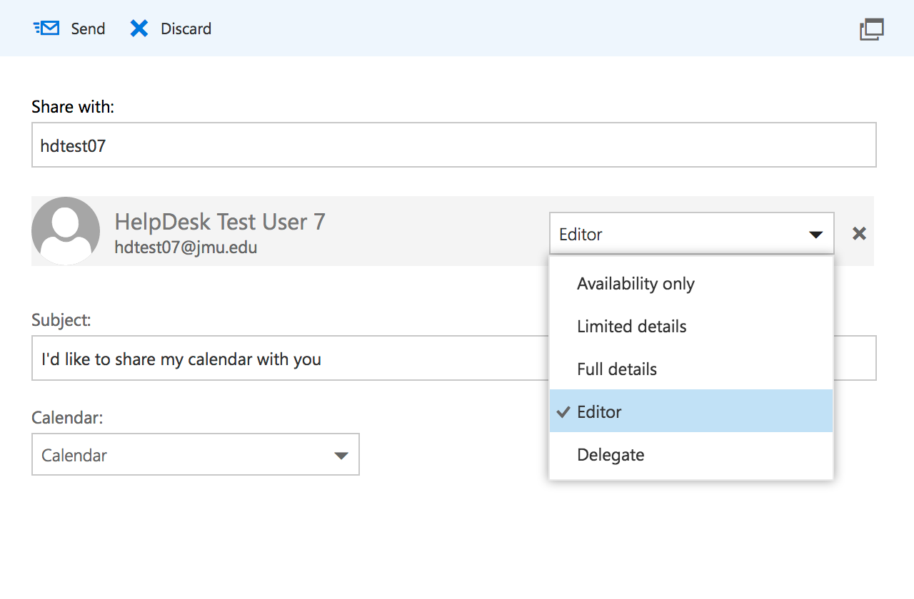 Outlook Editing Calendar Permissions JMU