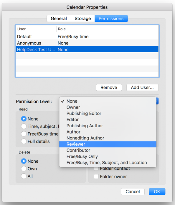 Editing Calendar Permission Mac Screenshot
