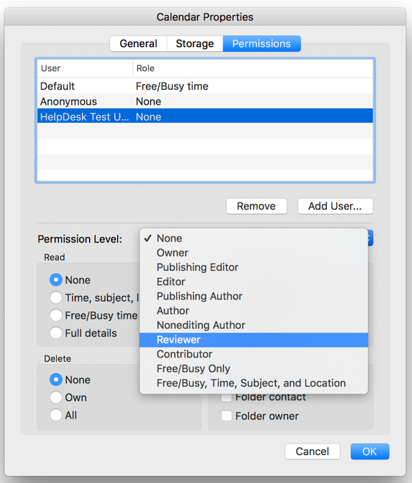 Outlook Editing Calendar Permissions JMU