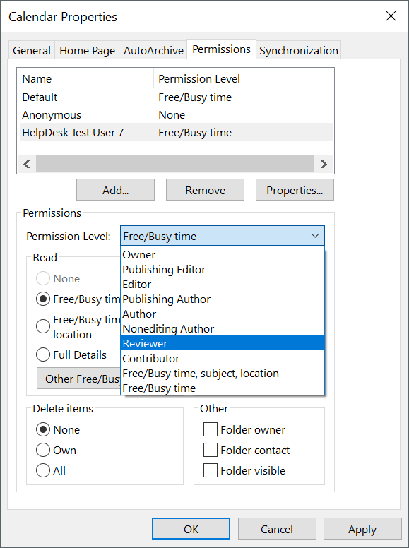 Editing Calendar Permission PC Screenshot