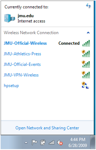 Currently connected to JMU Official Wireless